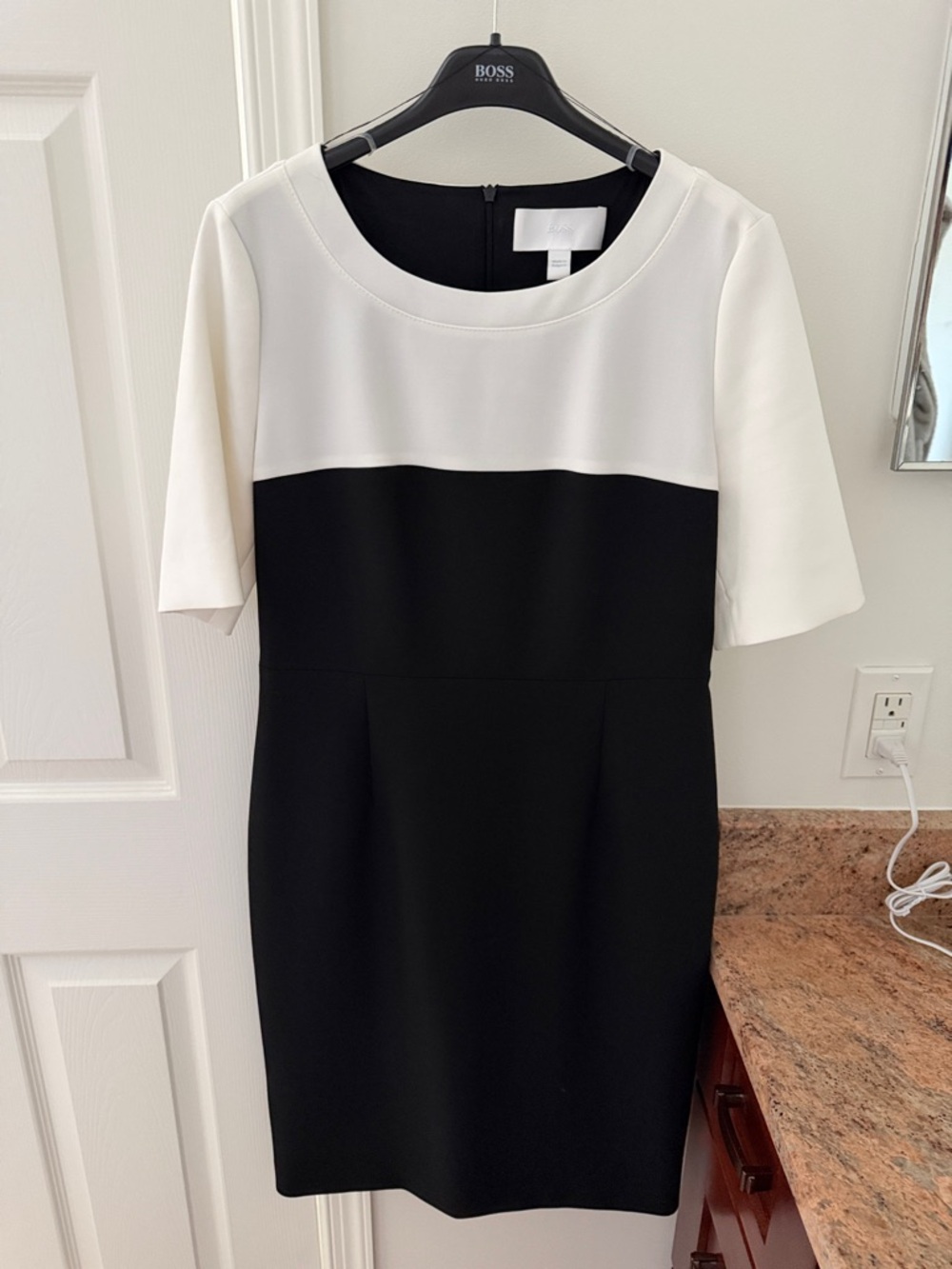 Boss Black and White Colorblock Mini Dress